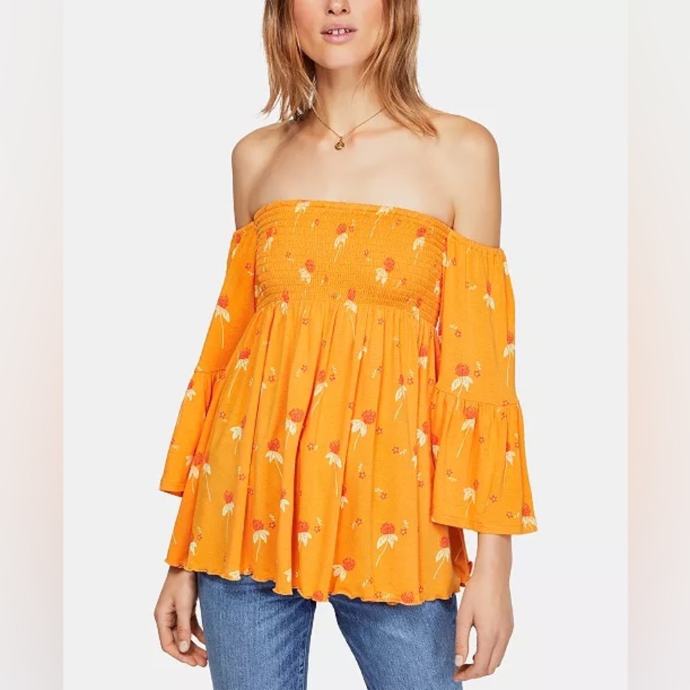 NWOT Free People Lana Printed Off-The-Shoulder Top